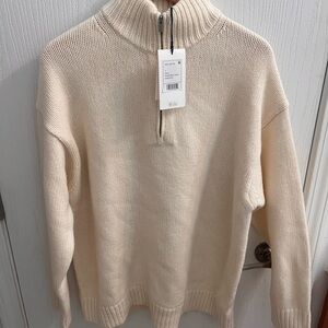 Theory NWT Women’s Zip Up Cream Sweater